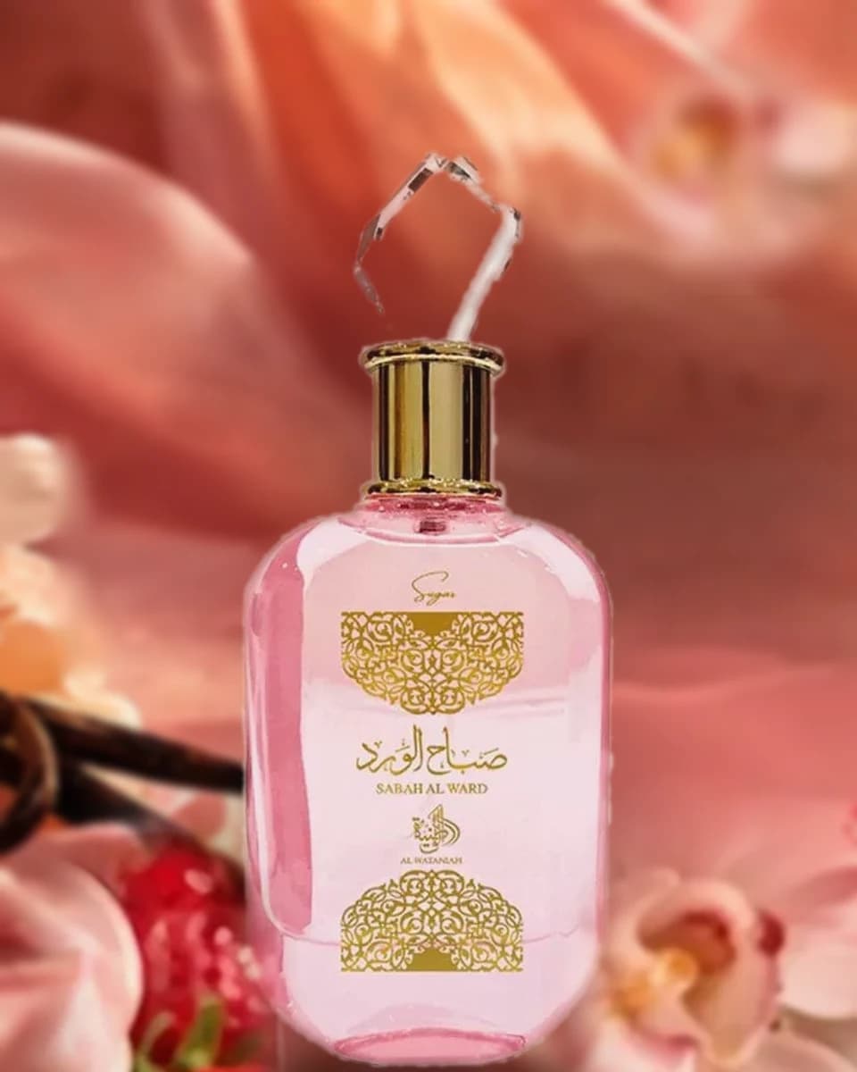 Frasco rosa claro do Al Wataniah Sabah Al Ward Sugar 100ml