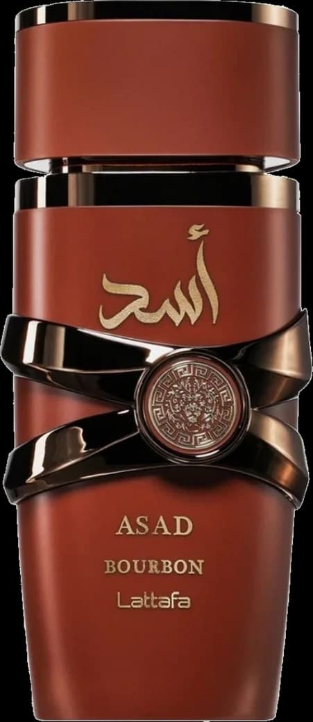 Frasco cor de bourbon com laço bronze do Lattafa Asad Bourbon 100ml